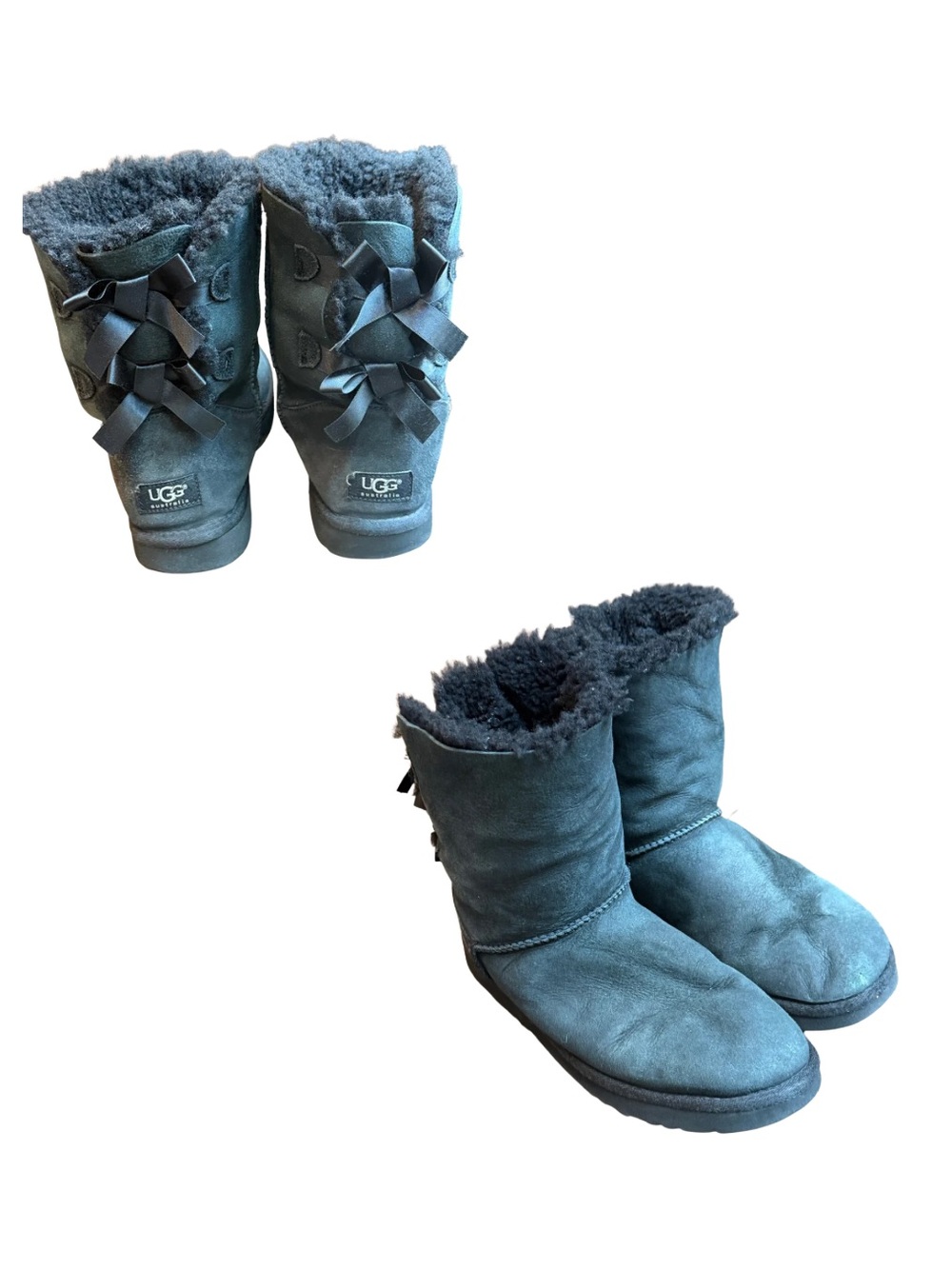 UGG Black Short Shearling Suede Boots with Back Bows
